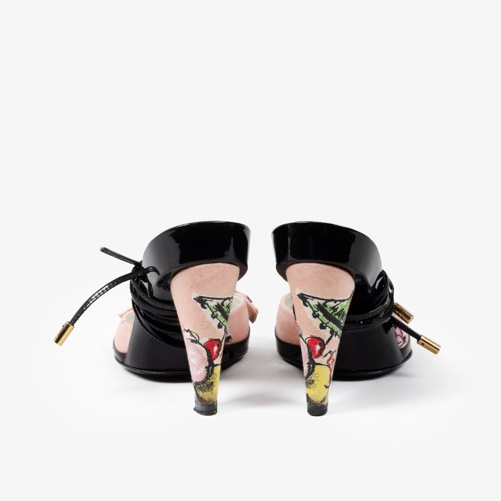 CHANEL Black Patent Leather Slingback Heels with Pink Floral Bow - Picture 4 of 10